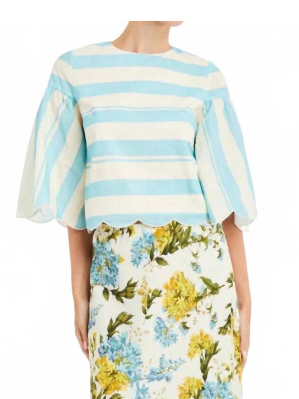New Mestiza New York Marianna Scallop Top In Aegean Stripe Nwt M